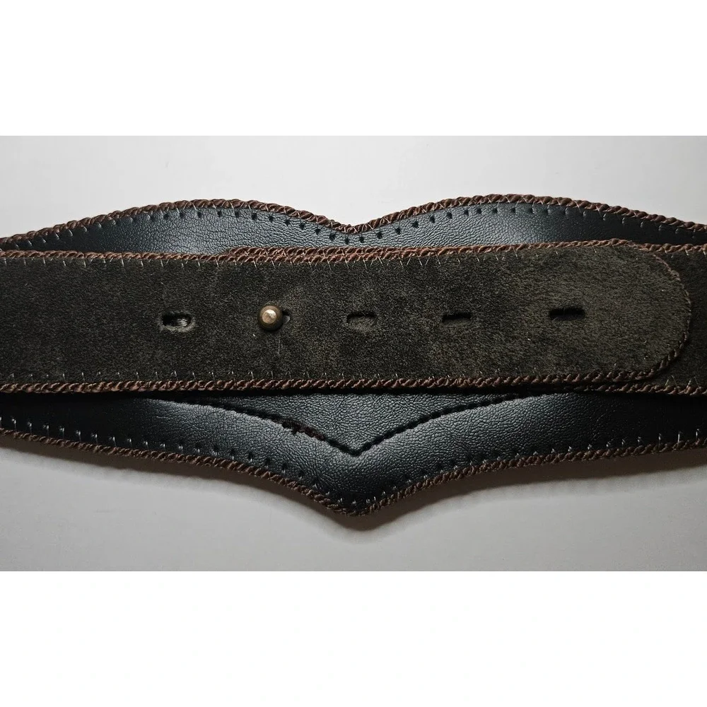 Vintage 90s Suede Corset Belt Brown Leather Heart Crescent Moon Waist Cinch M L